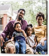Portrait Of Family In Front Of Suburban Home #2 Acrylic Print