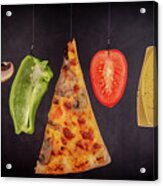 Slice Of Mozzarella Pizza Tomato Cheese Peeper And Mushroom Ingredients #1 Acrylic Print
