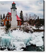 Winter View Of Eagle Harbor Lighthouse In Eagle Harbor Michigan Acrylic Print