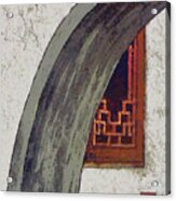 274 Architectural Abstract Art, Wood Window Arch Guiyuan Buddhist Temple, Wuhan, China Acrylic Print