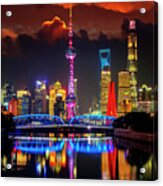 Night Cityscape Of Shanghai #3 Acrylic Print