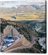 An Aerial View Of A Fracking Drill Rig On The Side Of A Mountain In Colorado In Late Spring #4 Acrylic Print