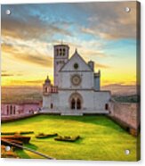 Assisi, San Francesco Basilica Church At Sunset. Umbria, Italy. #1 Acrylic Print