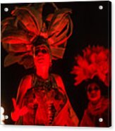 A Cuban Beauty Dances And Sings At The 1970 Havana Carnival. Red On A Black Background. Acrylic Print