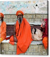 A Day In The Life Of Varanasi - Sadhus On The Ghats Of The Ganges River Acrylic Print