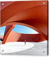 A Person In A Red Curved Abstract Architectural Space, 3d Rendering Acrylic Print