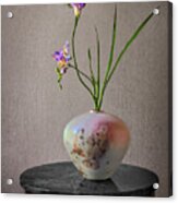 A Raku Vase With Freesias Acrylic Print