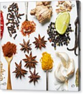 A Selection Of Spices On A White Background Acrylic Print