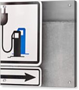 A Sign On The Parking Showed A Charging Point For Electric Car. Acrylic Print