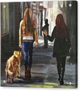 A Street. Two Women And Dog Acrylic Print
