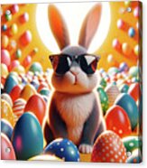 A Whimsical Image Of A Bunny Wearing Sunglasses Surrounded By A Multitude Of Colorful Acrylic Print