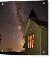 Abandoned But Not Forgotten - Antiochia Lutheran Nighscape #2 With Milky Way Acrylic Print