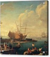 Adrien Manglard Lyon 1695 1760 Rome A Mediterranean Harbor Scene With Sailors And Other Figures On T Acrylic Print
