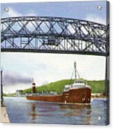 Aerial Lift Bridge With Freighter Acrylic Print