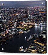 Aerial Panorama Of The London Shard And Skyline At Night Acrylic Print