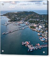 Aerial Shot Of Fishing Village At Sichang Island Is Located In The Middle Of The Gulf Of Thailand. Acrylic Print