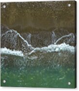 Aerial View Ocean Waves Braking On A Sandy Beach. Nature Background Acrylic Print