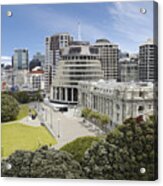 Aerial View Of The Beehive And Nz Parliament House Acrylic Print