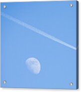 Aircraft Flying Over Moon Leaving Vapour Trail During The Day, S Acrylic Print