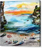 Amalfi Coast Italy The Cove 2 Watercolors And Ink Acrylic Print