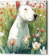 American Bull Dog In Flower Field 2 Acrylic Print