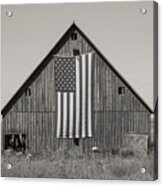 American Flag And Barn Sepia Acrylic Print