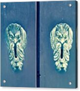 Ancient Italian Doors With Decorative Locks Blue Acrylic Print