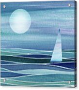 Aqua Blue Teal Sailboat At The Ocean Shore Seascape Painting Beach House Watercolor Ii Acrylic Print