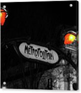 Art Nouveau Metro Subway Entrance Sign Paris France Night Noir Color Splash Red Acrylic Print