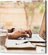 Asian Woman Using A Laptop At Home Acrylic Print