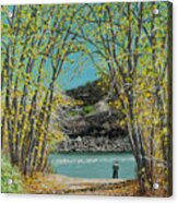 Aspen Trees And Fisherman Acrylic Print