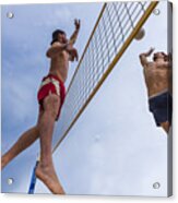 Attractive Beach Volley Action In Mid-air Acrylic Print