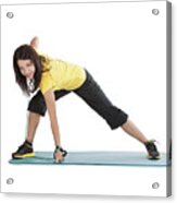 Attractive Young Female With Fitness Expander In Stretching Acrylic Print