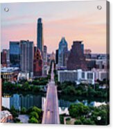 Austin Skyline Colorful Sunrise - Up Congress To Texas Capitol Acrylic Print