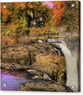 Autumn - Cabin By A Waterfall Acrylic Print