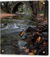 Autumn Landscape With River Flowing Under A Stoned Bridge Acrylic Print