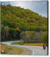Autumn Motorcycle Rider / Silver Acrylic Print