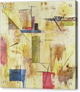 Avant Garde Cubism Abstract In Yellow Red Blue Green Brown Acrylic Print
