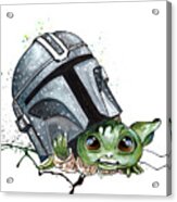 Baby Yoda Helmet Peeking Acrylic Print