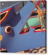 Bali Beach Boats - Blue Fishing Boat Acrylic Print