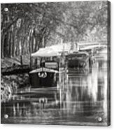 Barges On Canal De Brienne Toulouse France Black And White Acrylic Print