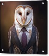 Barn Owl In A Suite With A Tie Acrylic Print