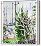 Beach House Window View To Marina Watercolor Acrylic Print