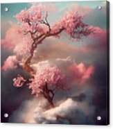 Beautiful Dreamy Cherry Blossom Tree From Heavenly Clouds. Abstr Acrylic Print