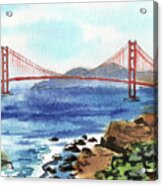Beautiful Golden Gate Bridge San Francisco Bay Watercolor Acrylic Print