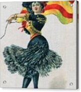 Beautiful Woman Dancing With The Flag Of Spain Acrylic Print