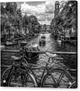 Bicycles On The Canals Ii In Black And White Acrylic Print