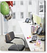 Birthday Balloons Tied To Office Chair Acrylic Print