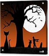 Black Cat Spies Spooky Tree Acrylic Print