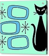 Black Cat With Mod Oblongs Aqua Acrylic Print